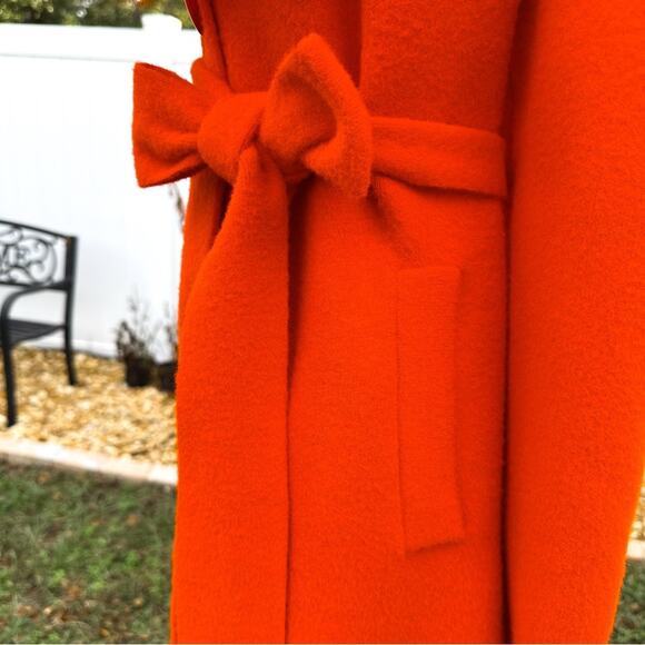 Orange Faux Fur Collar Maxi Wrap Coat – Glam Winter Statement – Size Large - Picture 6 of 9